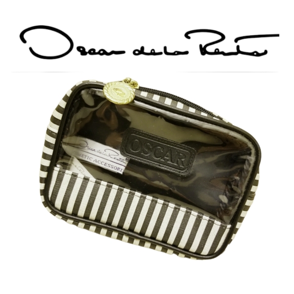 Oscar de la Renta Small Vintage Black & White Striped Makeup Accessory Case - Picture 1 of 12